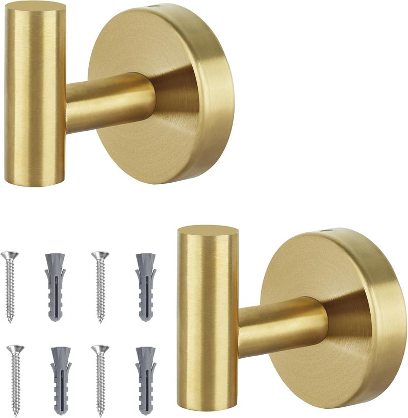 Homagic Towel Hooks for Bathroom 2 Packs Screw- in Gold Wall Mount Towel Holder Towel Rack, Heavy Duty Robe Coat Loofah Hooks for Shower, Kitchen,Hotel, Pool Tile, Brick Modern Style Decor Wall Hooks - Image 1